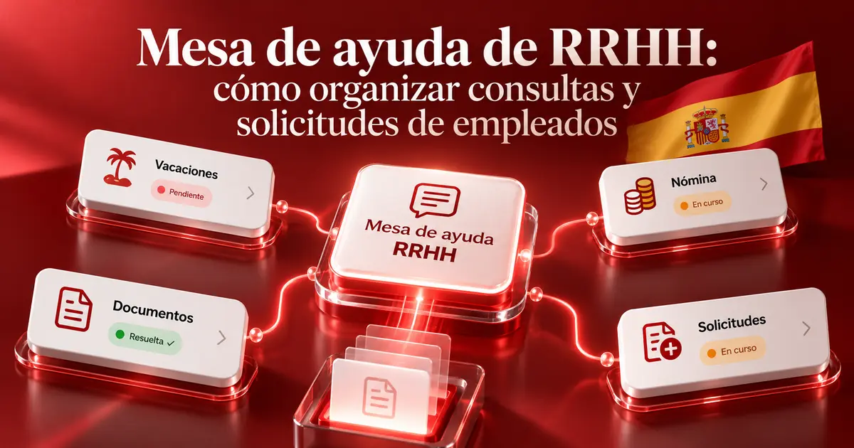 Panel de mesa de ayuda de RRHH con consultas de empleados ordenadas por categoría, prioridad y responsable
