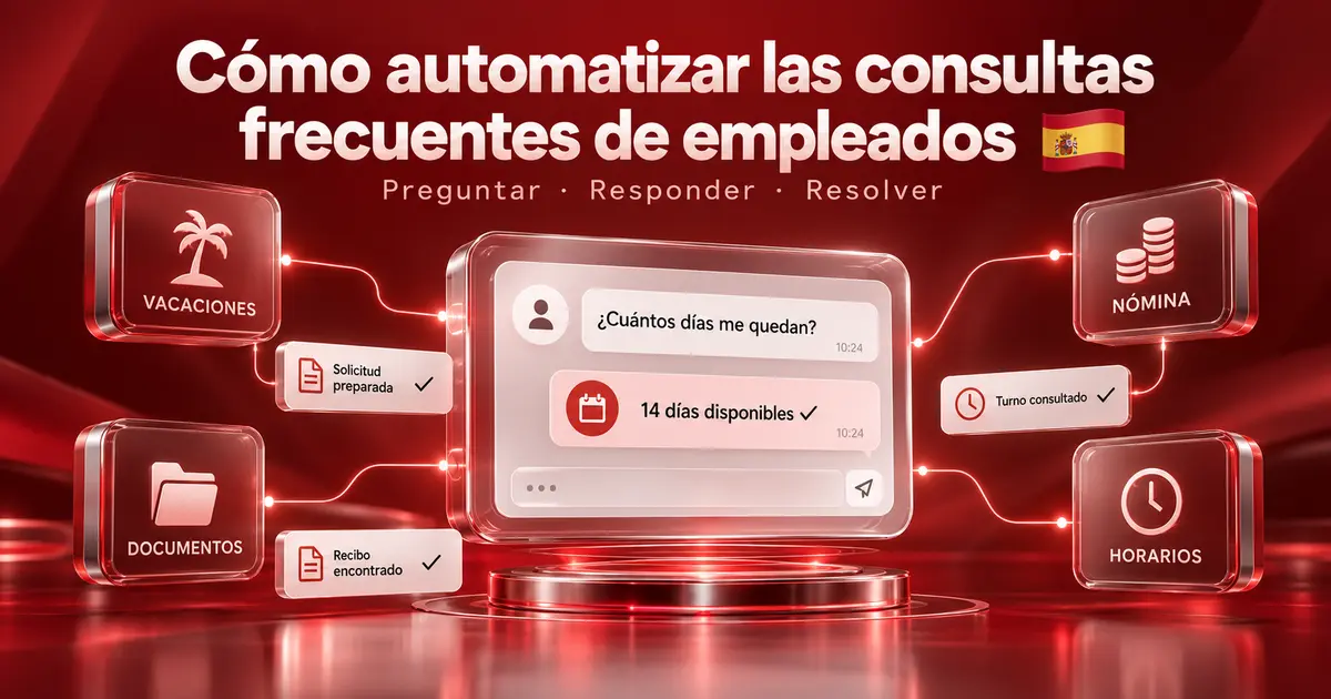 Cards flotantes de consultas de empleados clasificadas y enviadas a un núcleo de automatización rojo