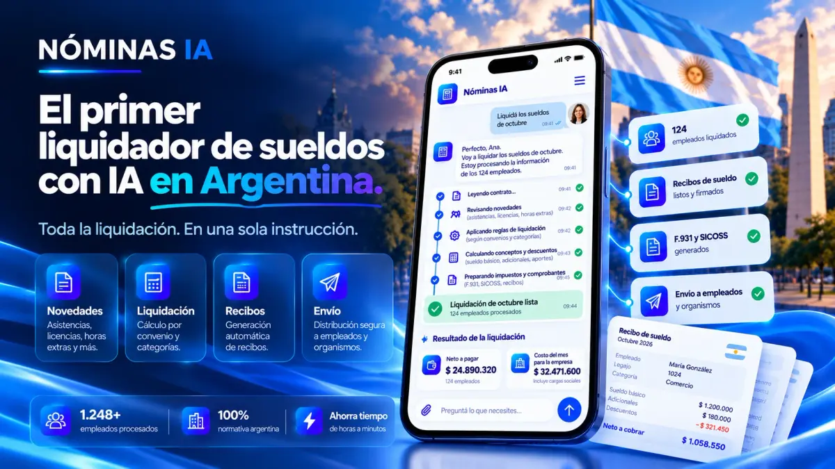 NÓMINAS IA, el primer liquidador de sueldos con IA en Argentina, liquidando los sueldos de octubre desde el celular