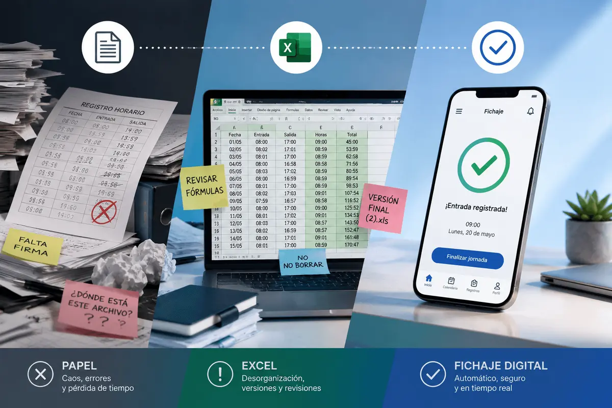 Papel vs. Excel vs. fichaje digital: ¿Cuál elegir?