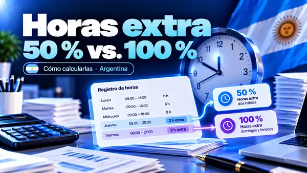 Registro de horas con horas extra al 50% en días hábiles y al 100% en domingos y feriados