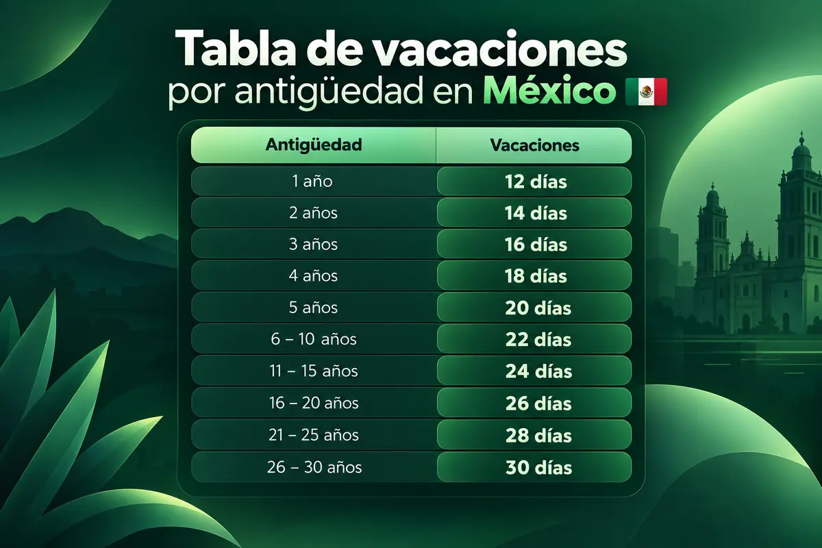Ilustración sobre tabla de días de vacaciones por antigüedad
