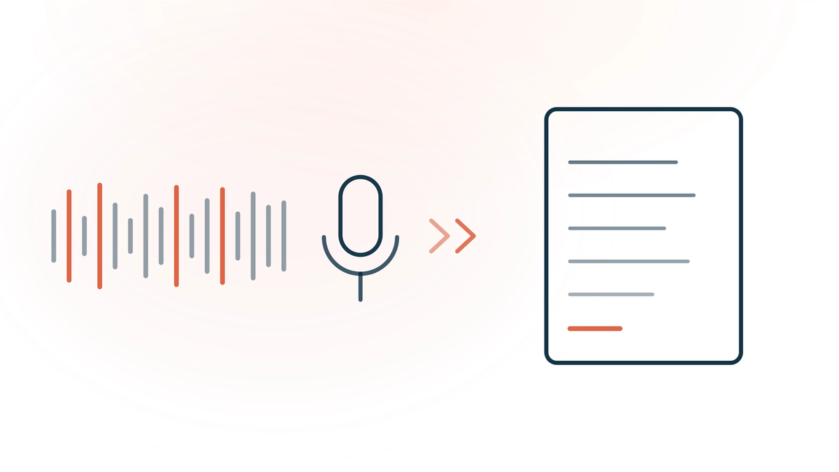 Acoustic noise and AI scribe errors — a ragged waveform with coral noise spikes feeding a microphone and then a clinical note card, representing how room noise reaches the finished SOAP note.