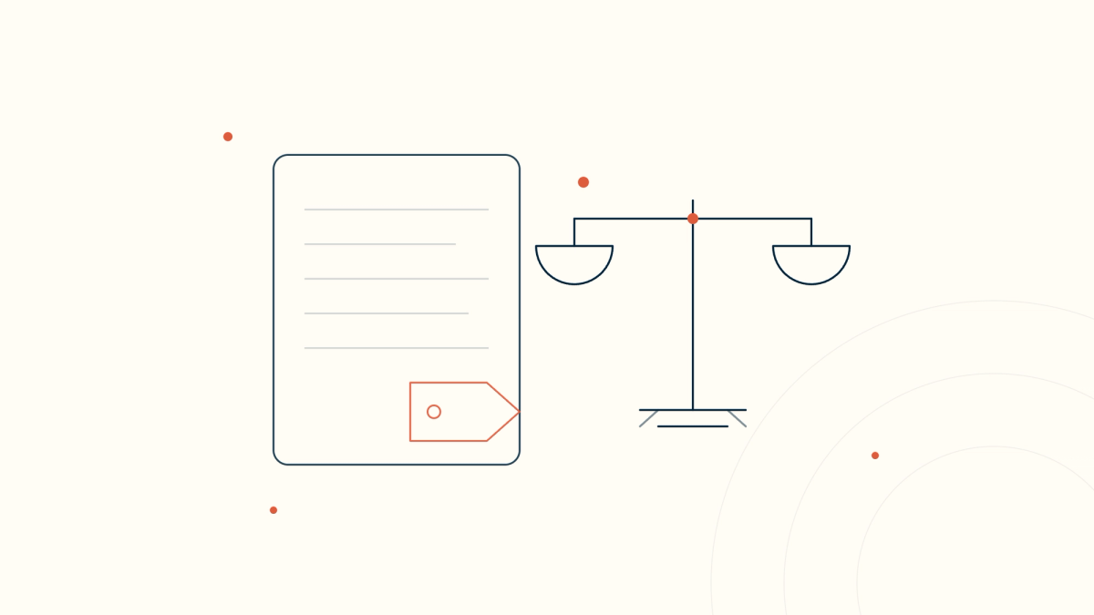 A clinical note with a billing-code tag beside a balanced scale — accurate medical coding that is neither under nor over.
