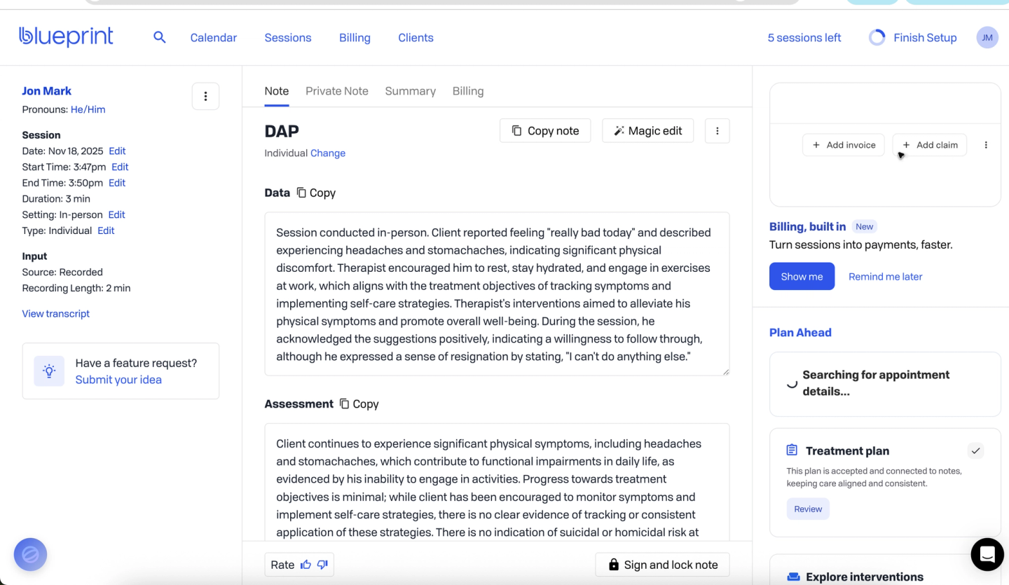 Blueprint AI for therapists