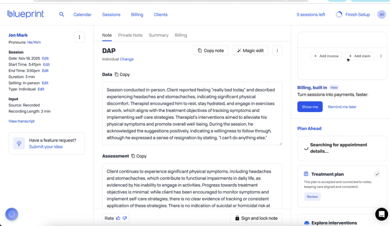 Blueprint AI for therapists