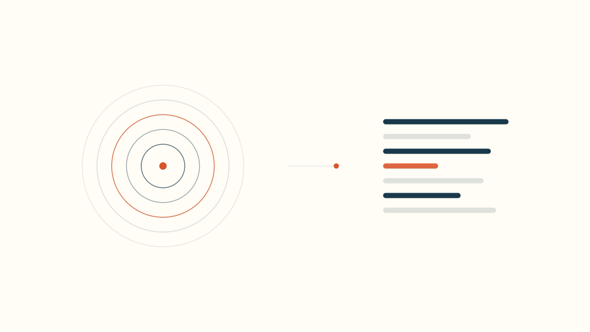 Abstract illustration of concentric sound ripples being captured and flowing into structured document lines, representing an ambient clinical documentation API turning a natural visit into a finished note.