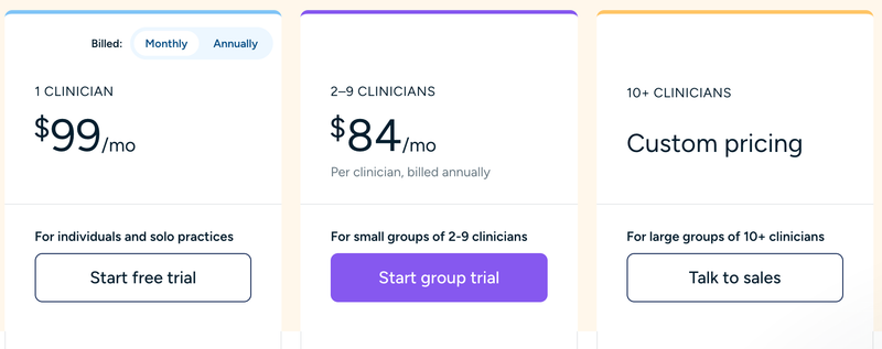 Freed AI pricing table 2025