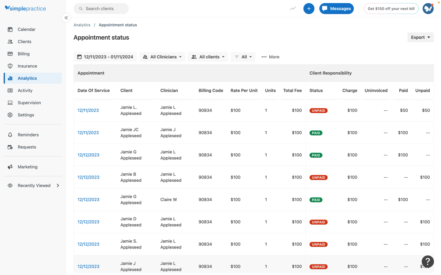SimplePractice Dashboard