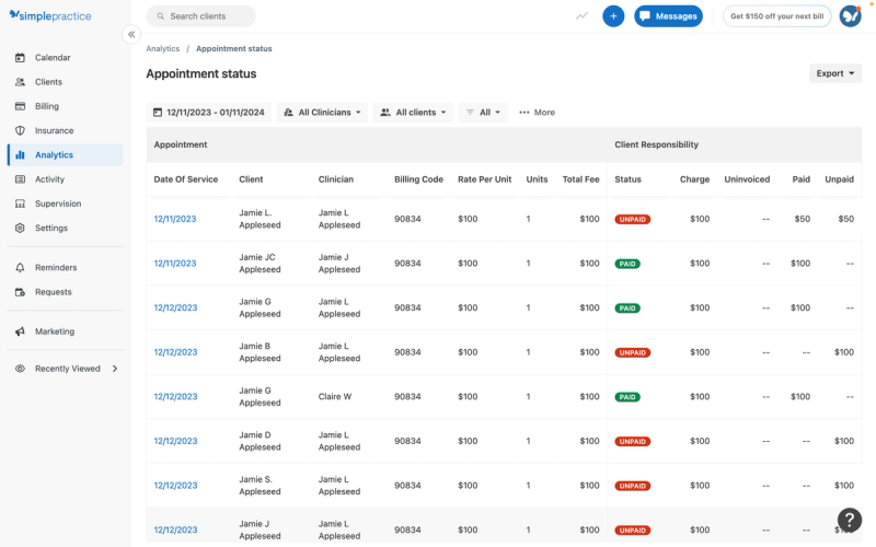 SimplePractice Dashboard