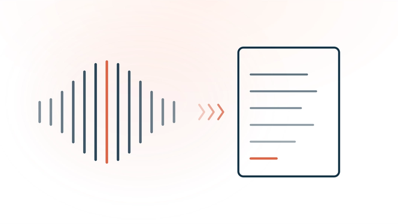 Top AI Medical Dictation Tools 2026 — an audio waveform flowing into structured clinical note lines with one element accented in coral, ranking AI dictation and ambient scribe tools from real clinician reviews.