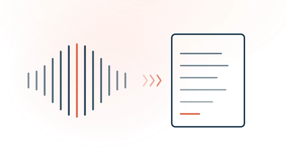 Top AI Medical Dictation Tools 2026 — an audio waveform flowing into structured clinical note lines with one element accented in coral, ranking AI dictation and ambient scribe tools from real clinician reviews.