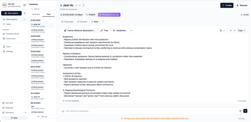 Heidi Health Dashboard