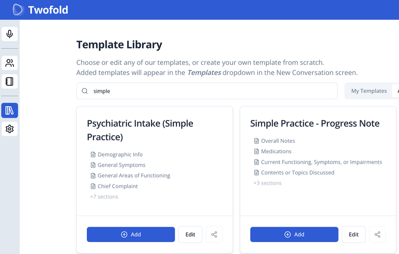Twofold Health Simple Practice Templates