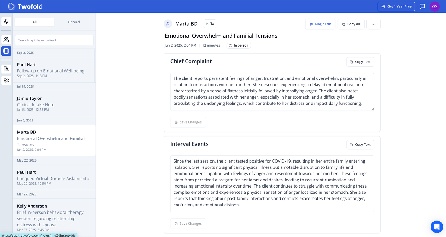 Twofold Health Best AI For Therapy Notes Image