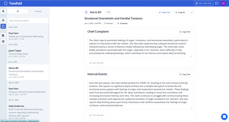 Twofold Health Best AI For Therapy Notes Image