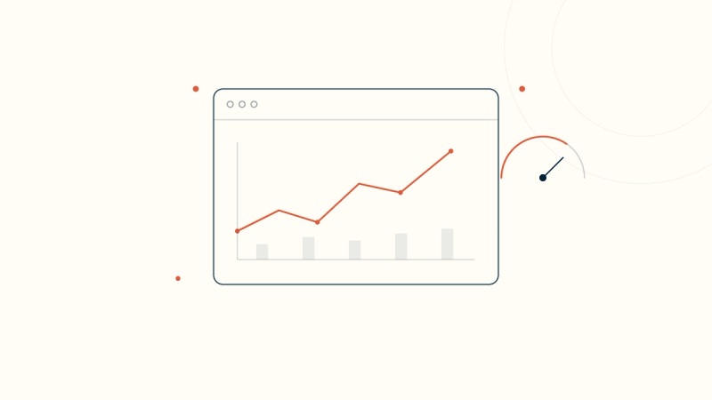 A dashboard showing an upward performance trend and a gauge — the metrics high-performing clinics track after adopting AI clinical notes.