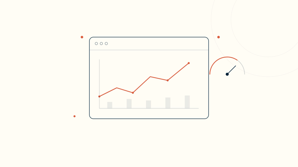 A dashboard showing an upward performance trend and a gauge — the metrics high-performing clinics track after adopting AI clinical notes.