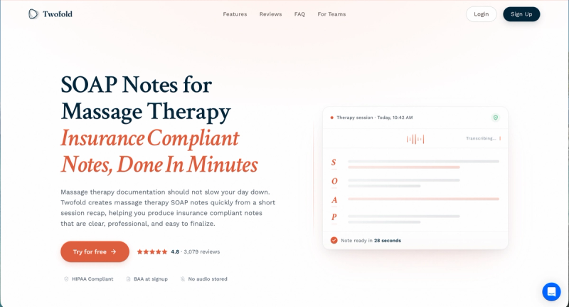 Best AI for Massage Therapy Documentation and SOAP Notes in 2026: Twofold