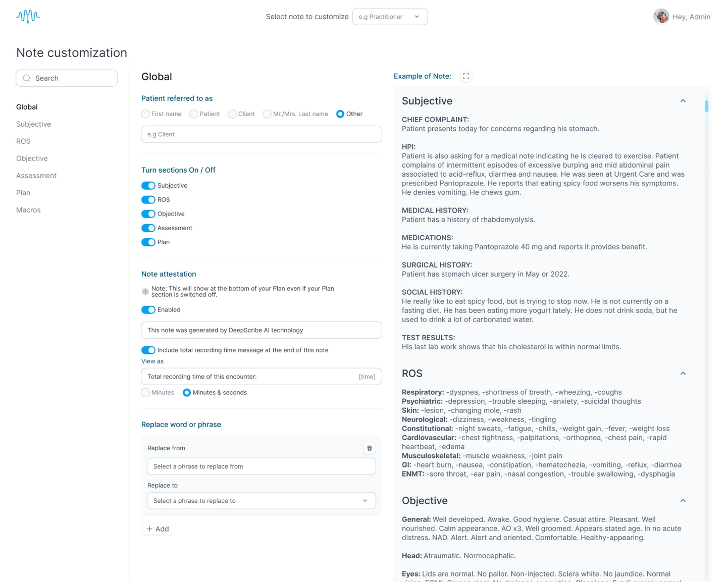 DeepScribe dashboard