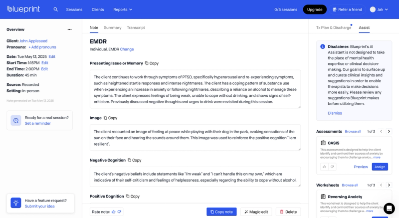 Blueprint AI dashboard