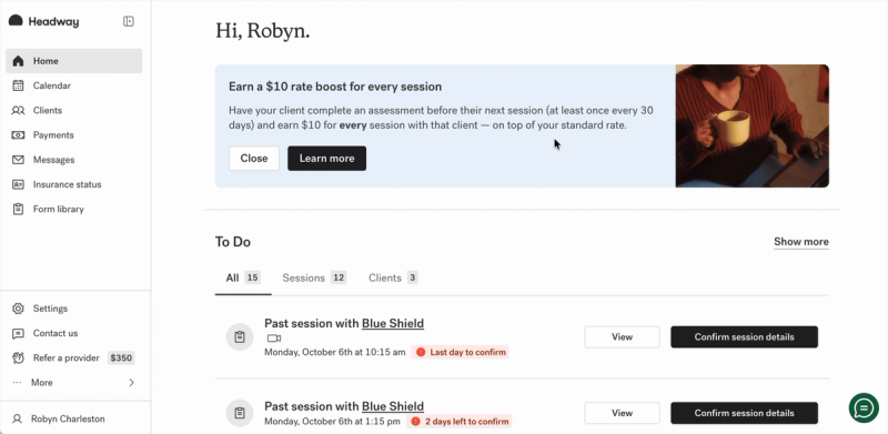 Headway Sigmund dashboard