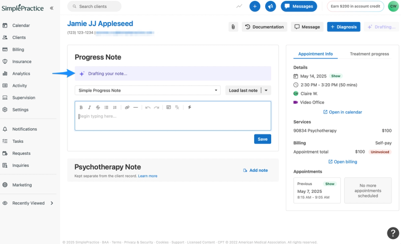 SimplePractice Note Taker