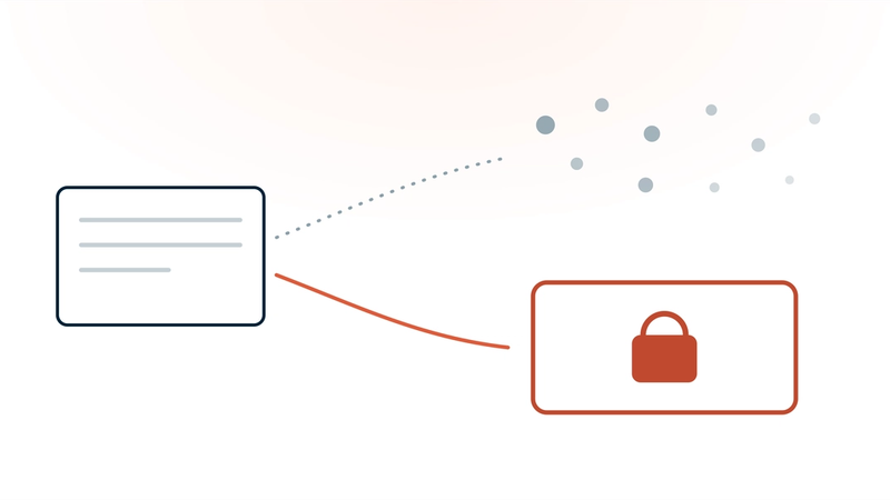 A clinical note with two outward paths: a dotted one dispersing into scattered untethered dots, and a solid one leading into a closed enclosure secured with a padlock.