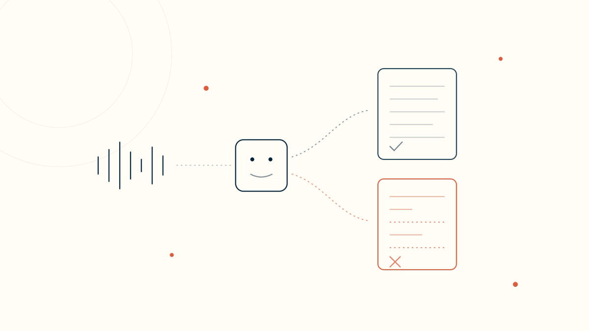 One voice waveform entering an AI system and producing two different notes — one complete, one with missing sections — illustrating bias in AI medical scribes.