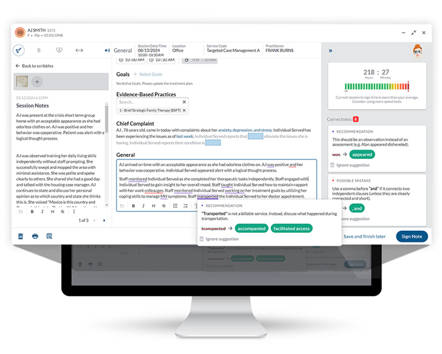Netsmart Bells Virtual Scribe dashboard