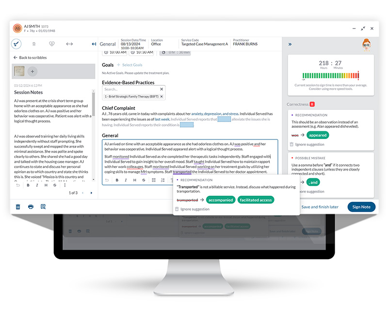 Netsmart Bells Virtual Scribe dashboard
