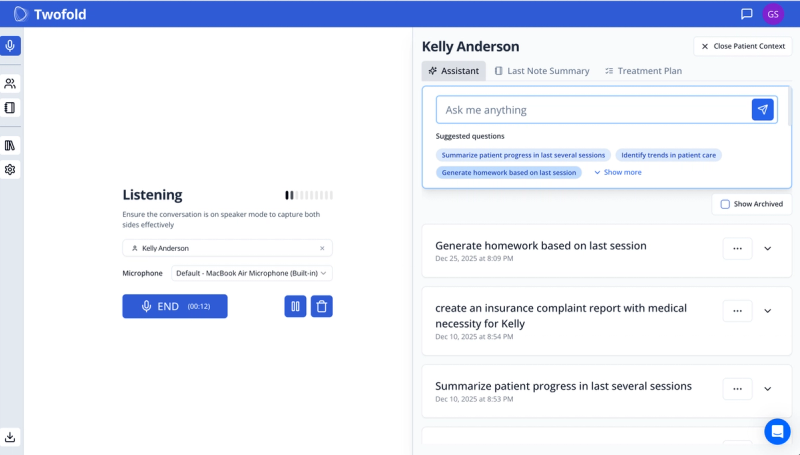 Twofold Best AI note taker for lactation consultants