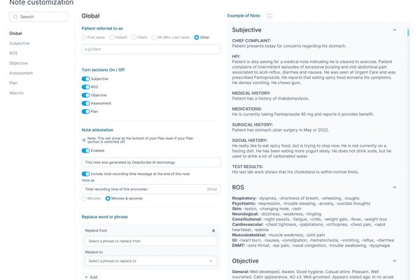 Deepscribe dashboard