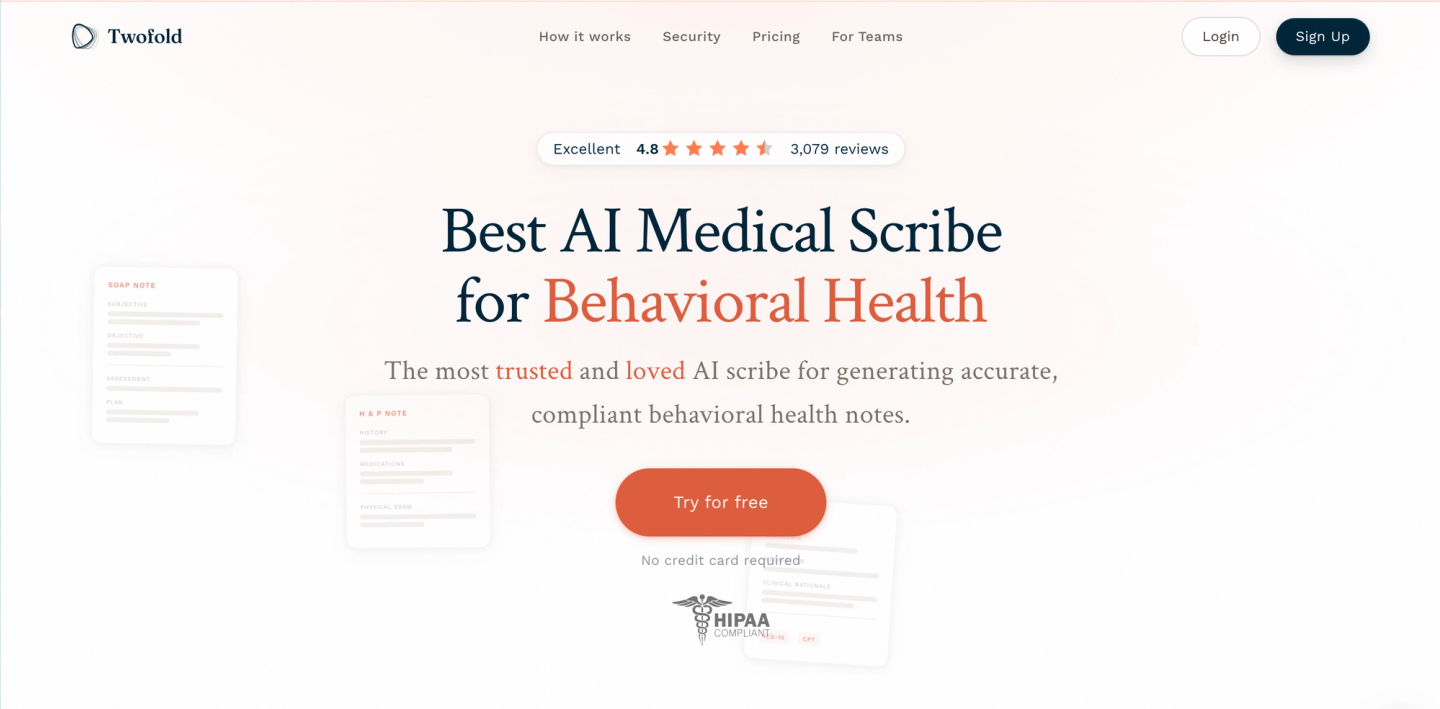 Twofold Best AI scribe for counselors