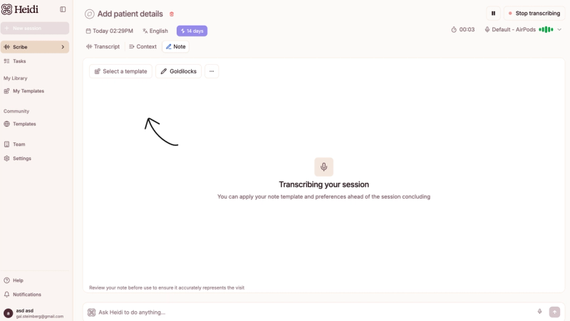 Heidi Health Dashboard