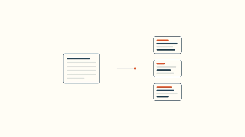 One generic clinical note branching into three specialty-specific AI note templates, illustrating why one documentation model does not fit all medical specialties.