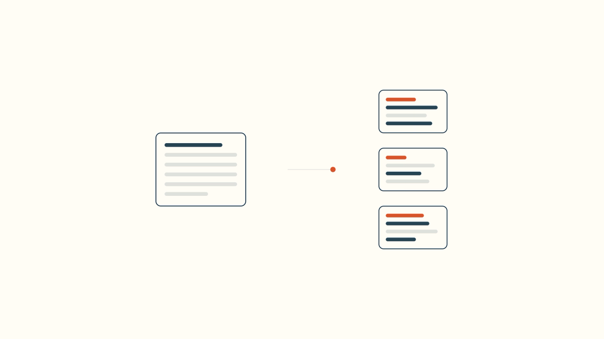 One generic clinical note branching into three specialty-specific AI note templates, illustrating why one documentation model does not fit all medical specialties.