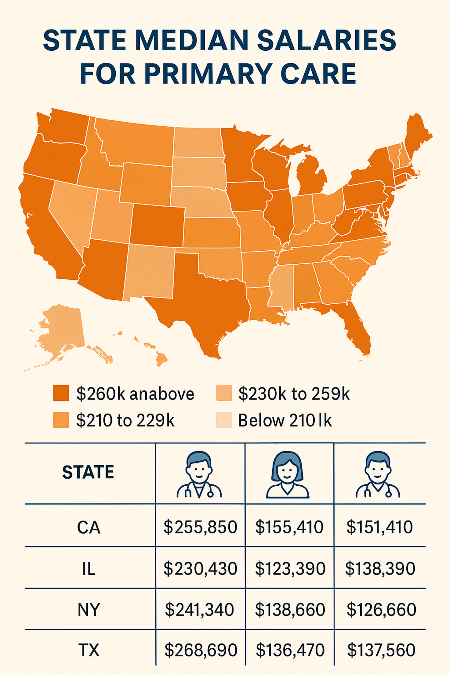 State median salaries for primary care infographic