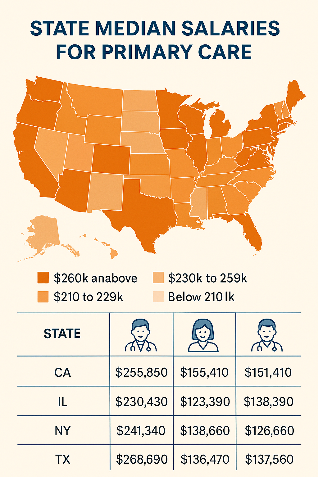 State median salaries for primary care infographic
