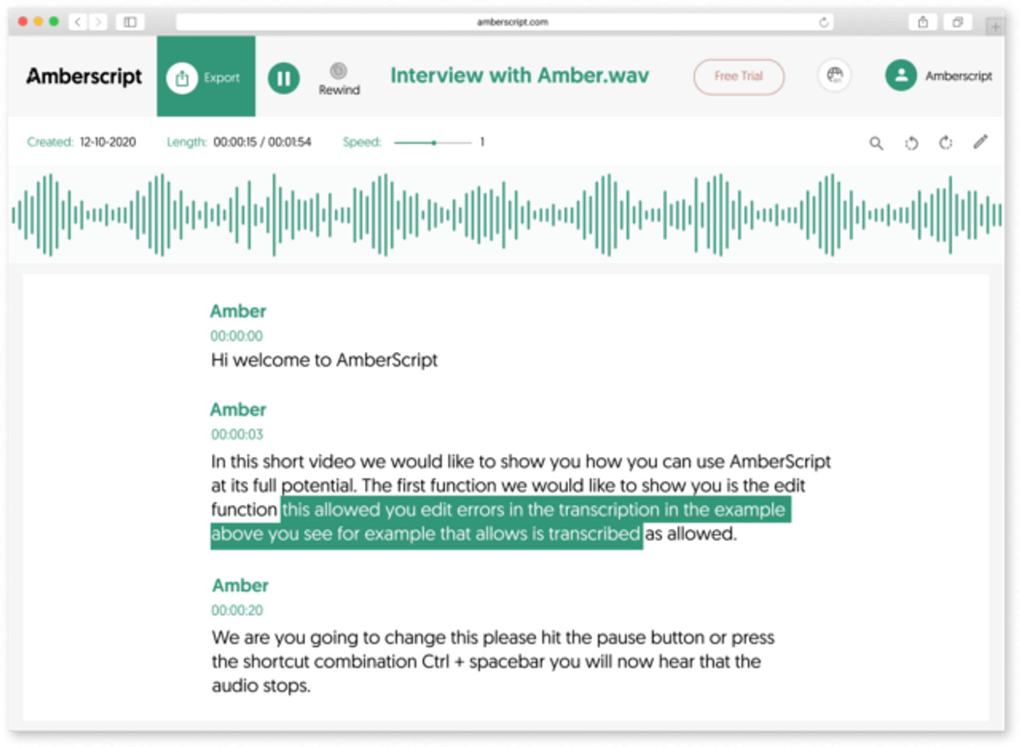 Amberscript dashboard