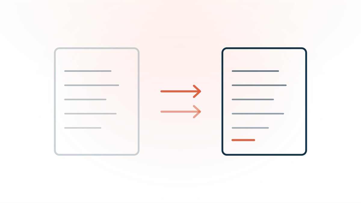 How to switch AI scribes — an old note card with two coral transfer arrows migrating to a fresh note card, representing moving your documentation workflow from one AI scribe to another without losing work.