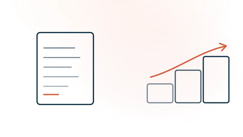 Introducing an AI scribe to incoming interns — a clinical note card beside three ascending step blocks with a rising coral arrow, representing a phased onboarding from preparation to independent use.