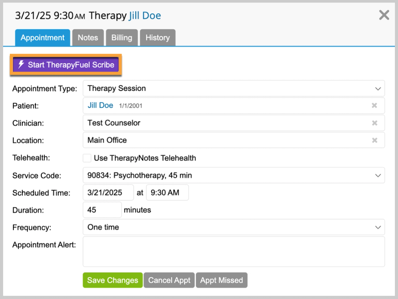 TherapyNotes TherapyFuel AI scribe