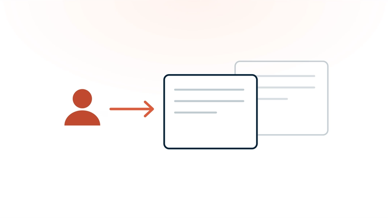 A clinician's request arriving at the platform's own product, with a faded vendor panel sitting behind it connected only by a dotted line the clinician never sees.