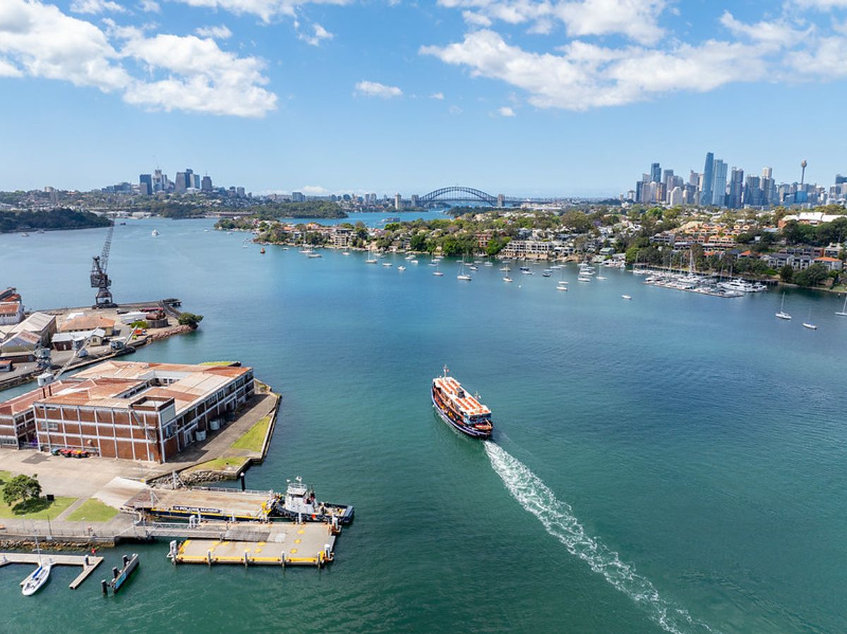 Wirawi Ferry on Sydney Harbour during Global Nature Positive Summit — drone photography by Kess Media