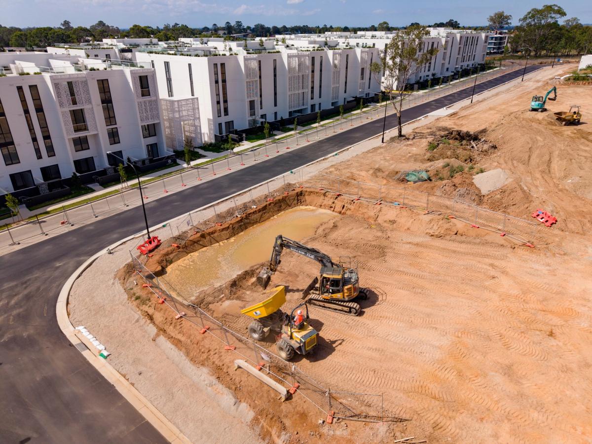 Aerial view of TCE construction site at Rouse Hill Sydney