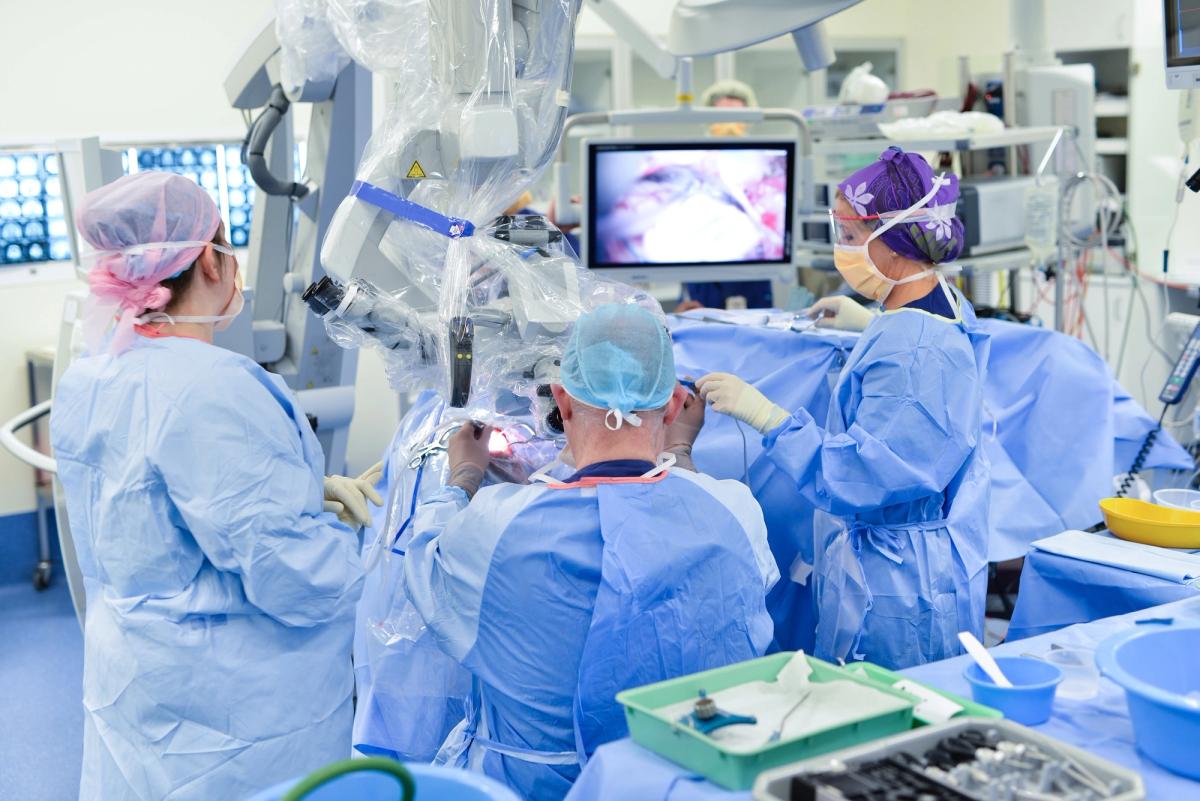 Surgical team in operating theatre at Westmead Private Hospital during training video production