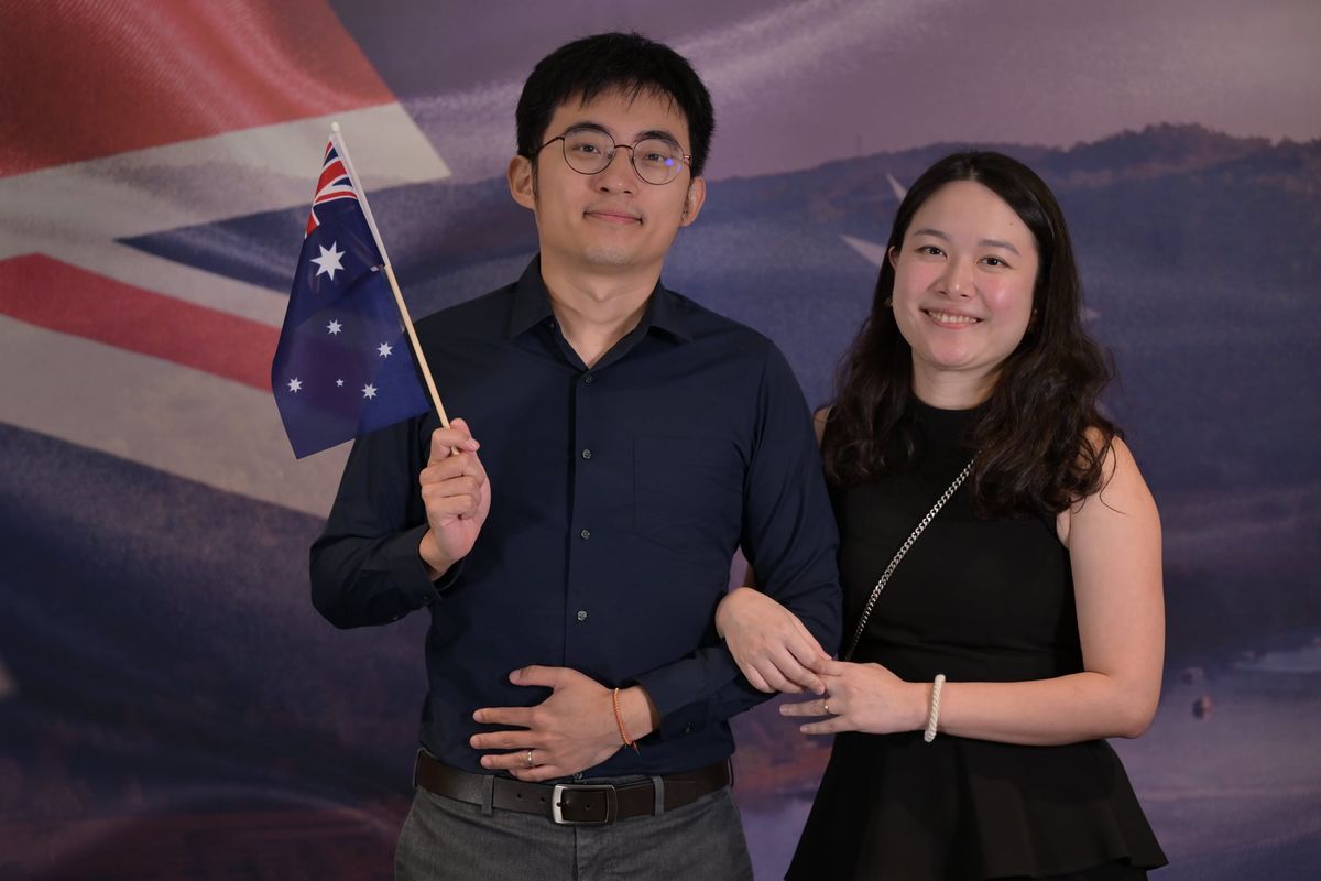 New citizen with Hills Shire Mayor and officials at citizenship ceremony