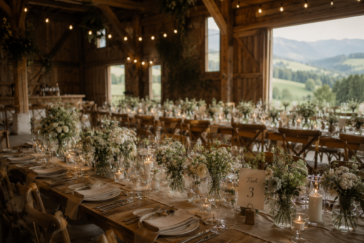 Bauernhof Tischgedeck Hochzeit