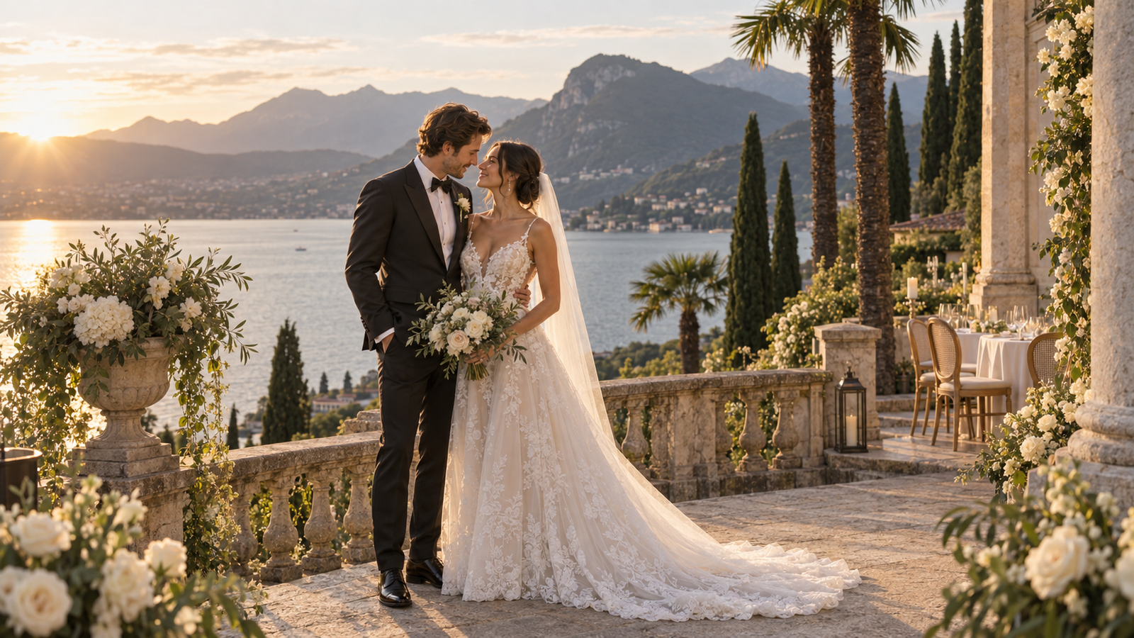 Golden-Hour Lakeside Villa Wedding